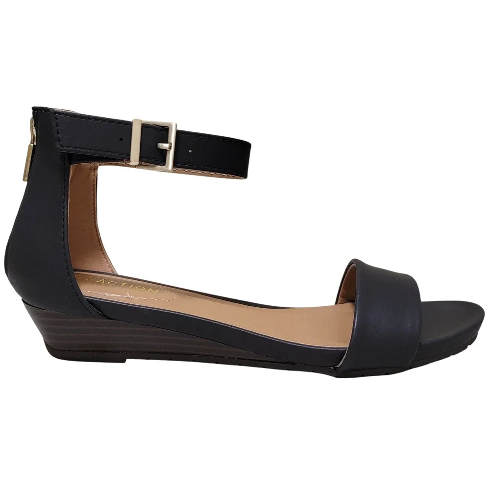 Kenneth Cole Reaction Great Viber Ankle Strap Wedge Sandals Sz US 8.5M Navy Blue